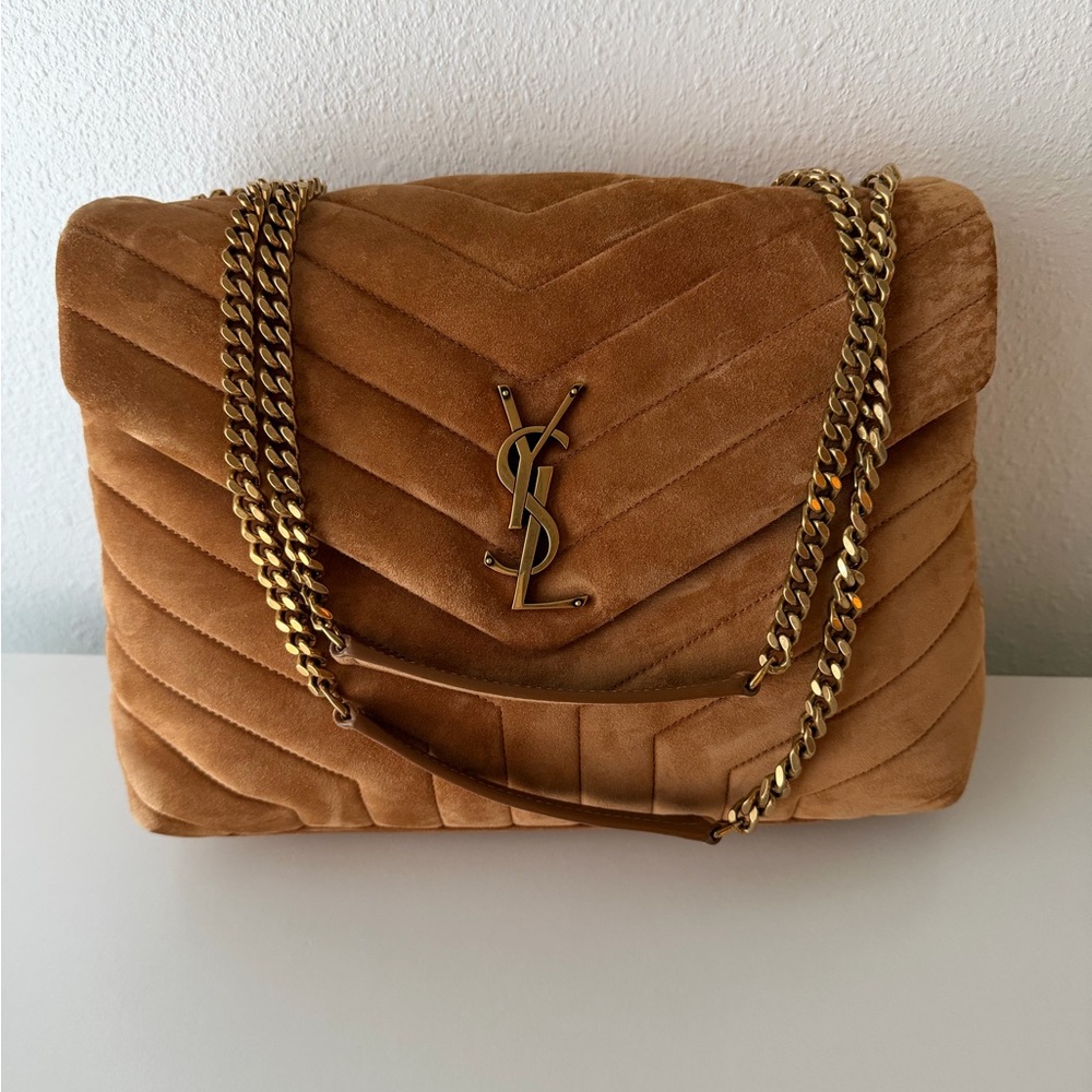 Saint Laurent Medium LouLou Quilted Suede Shoulder Bag.
